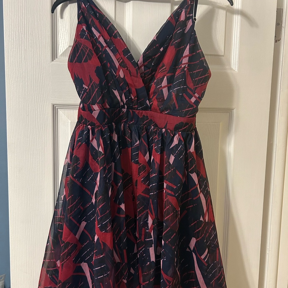 Lulu's Red, Purple & Pink Printed Backless Mini Dress Size L